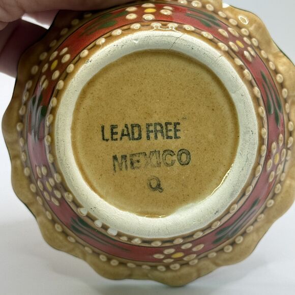 MEXICO Q Art Pottery Ceramica Salt & Pepper Shaker & Bowl Hand Painted - Picture 7 of 9